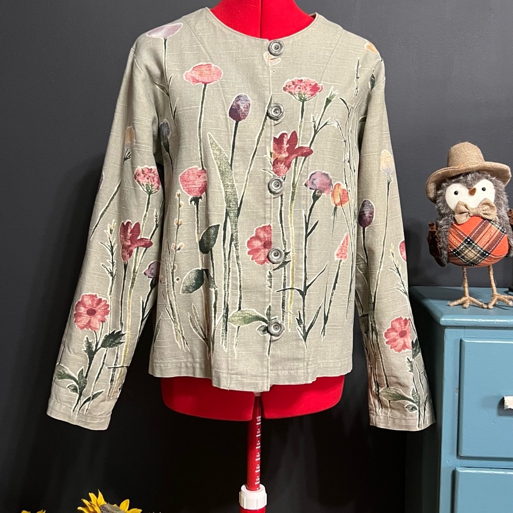 Coldwater Creek Floral Jacket - Green and Pink